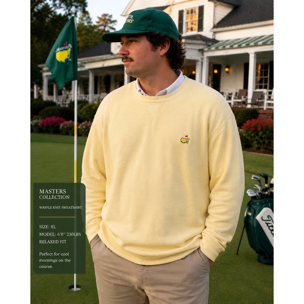 Masters Collection Mens L Yellow Cotton Crewneck Sweater Golf Tournament Logo